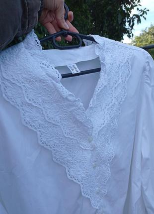 Вінтажна біла блуза сорочка батал великмй розмір кружево об'ємні рукава!6 фото