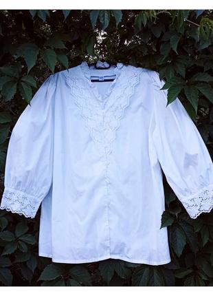 Вінтажна біла блуза сорочка батал великмй розмір кружево об'ємні рукава!