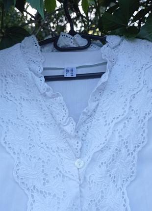 Вінтажна біла блуза сорочка батал великмй розмір кружево об'ємні рукава!4 фото