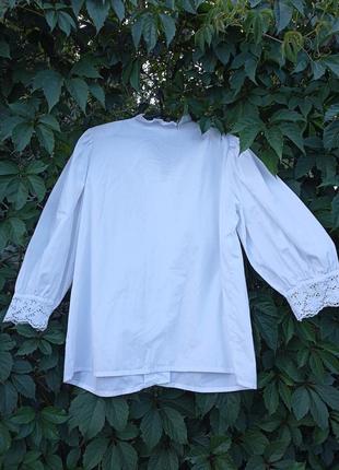 Вінтажна біла блуза сорочка батал великмй розмір кружево об'ємні рукава!5 фото