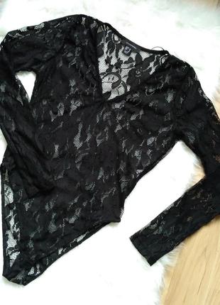 Черное кружевное боди на миниатюрную девушку, боди с длинным рукавом atmosphere