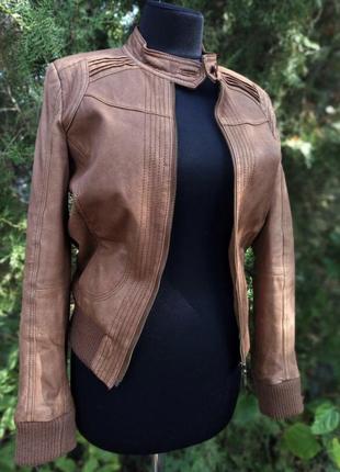 Куртка шкіряна коричнева asos байкерська косуха1 фото