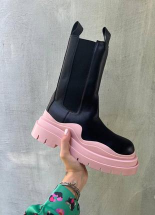 Осінні чоботи «black/pink»