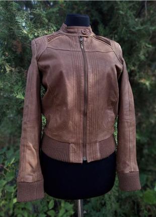 Куртка шкіряна коричнева asos байкерська косуха2 фото