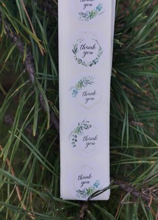 Наклейки водонепронекні з надписом дякую листя декор зелень для упаковки4 фото