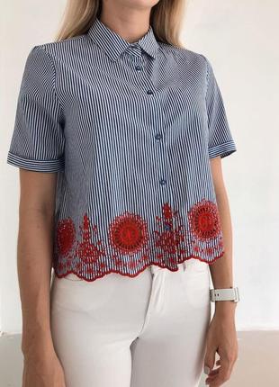 Шикарна сучасна блуза в полоску з вишивкою, вишиванка