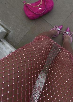 Роскошная люкс  розовая  сетка сеточка платье в камни стразы1 фото