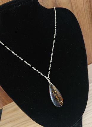 Кулон подвеска из натурального опала на серебряной цепочке