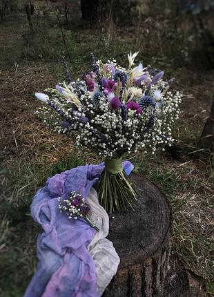 Букет сухоцвітів з гіпсофілою та лавандой1 фото