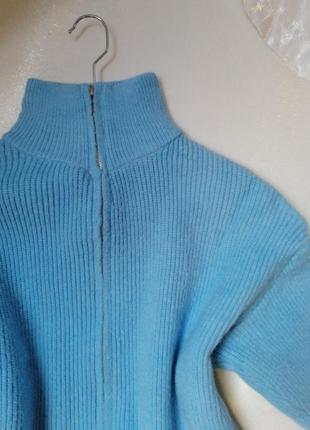 Вязаный свитер кофта на замке небесно голубого цвета сломан держатель на собачке6 фото