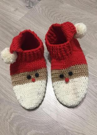 Вязаные тапочки новогодние снеговики ⛄️ 🧦