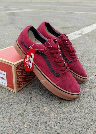 Бордовые вансы черные полосы кеды кроссовки мокасины слипоны осенние ...