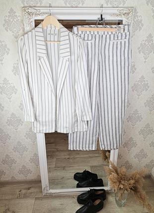 Костюм брючний в смужку stradivarius+monsoon linen 100%🤍