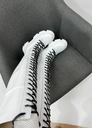 Екслюзивні ботфорти з натуральної італійської шкіри жіночі білі5 фото