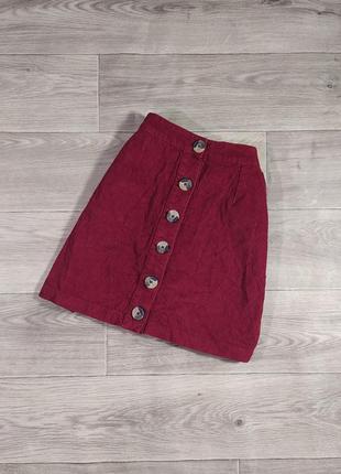 Бордовая вельветовая юбка трапеция с пуговками