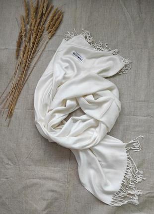 Білий однотонний базовий шарф палантин пашміна тонка шерсть