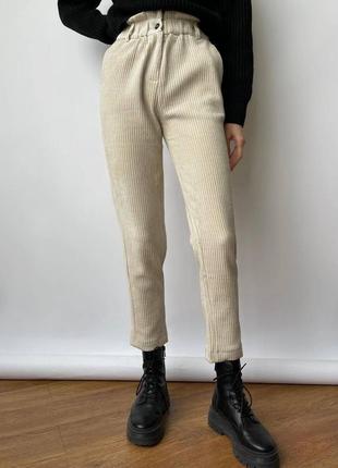 Базові вельветові штани з високою посадкою, брюки, чорні, сірі, бежеві, коричневі3 фото