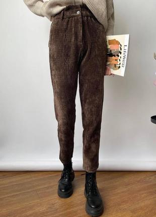 Базові вельветові штани з високою посадкою, брюки, чорні, сірі, бежеві, коричневі5 фото