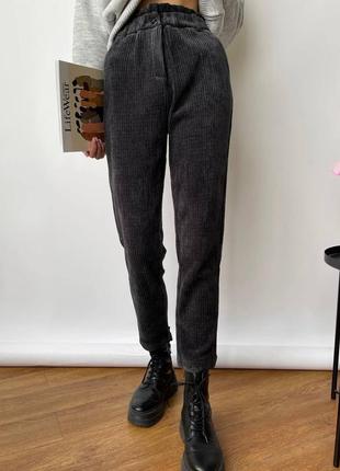Базові вельветові штани з високою посадкою, брюки, чорні, сірі, бежеві, коричневі4 фото