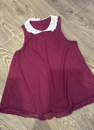 Шифоновая блузка цвет бардо марсала с кружевом