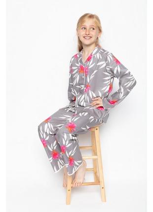 Піжама для дівчинки cyberjammies mallory 5861 сірий з квітковим принтом 2