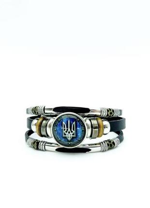 Кожаный браслет с гербом украины (застёжка кнопка)4 фото