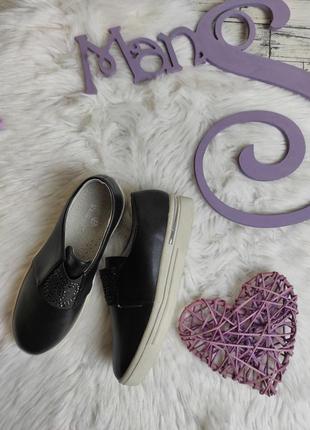 Детские туфли башили для девочки кожаные мокасины черные размер 30