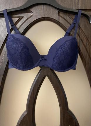 Шикарний, ажурний, бюстгальтер, темно синього кольору👌