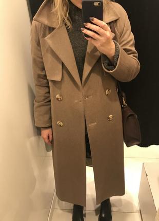 Шерстяное пальто прямого кроя zara mango