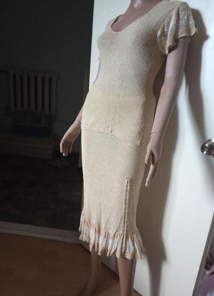 Костюм бежевый тройка(футболка+юбка+штаны)