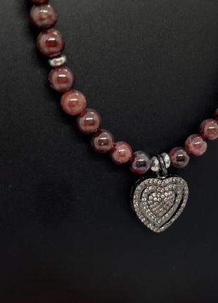 🌹💖 елегантне кольє намисто з підвескою "серце" натуральний камінь гранат та гематит10 фото