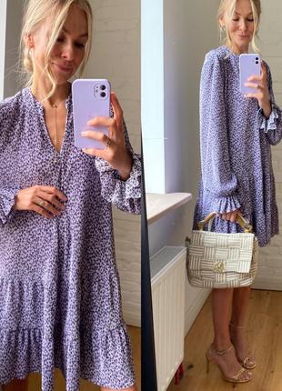 Фиолетовое  сиреневое платье цветы плиссе сукня плісе квіти