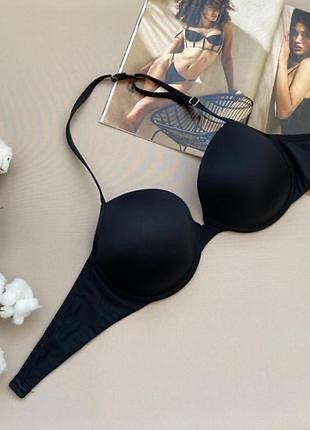 Чорний гладкий бюстгальтер з одною бретелькою за шию