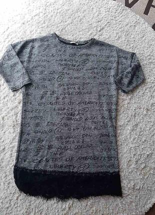 Чёрно-серое платье с принтом и кружевом италия new colektion