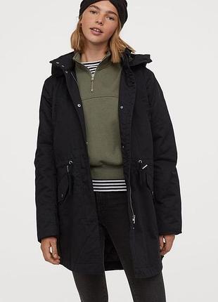 Длинная парка h&m из хлопкового твила с капюшоном на подкладке размер 42