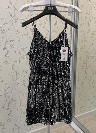 Вечернее нарядное черное платье мини расшитое пайетками сарафан из пайеток1 фото