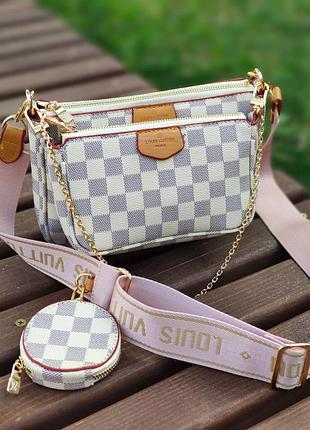 ❤️ multi pochette ivory pink брендова молочна сумочка шахматная молочная сумка с розовым ремешком 2 в 1