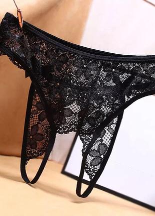 Трусы с разрезом женские, черные - размер универсальный, резинка до 95см
