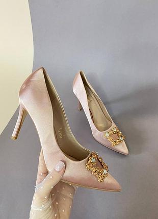 🔥 шикарные атласные туфли лодочки с камнями брошью