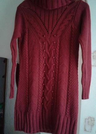 Натуральный, тёплый свитер туника, платье, марсала, хлопок, ангора9 фото