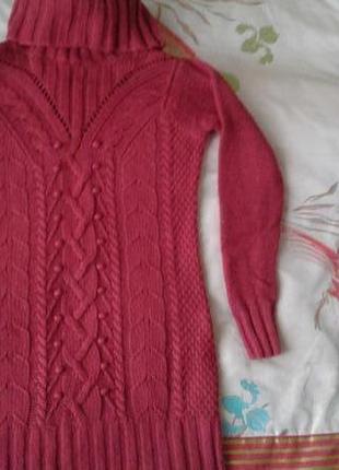 Натуральный, тёплый свитер туника, платье, марсала, хлопок, ангора8 фото
