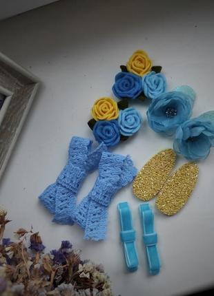Набор заколочен, набор резиночке, заколочен для девочки, заколочен на годик, заколки желто-голубые2 фото