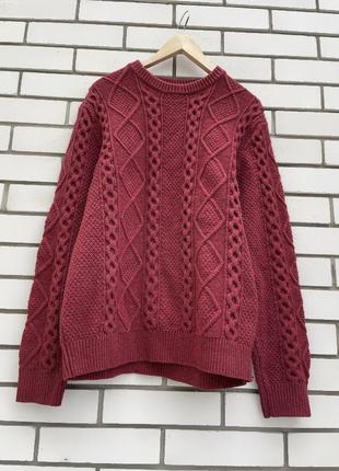 Вовняний бордовий чоловічий джемпер,унісекс,светр в коси,преміум бренд,levis