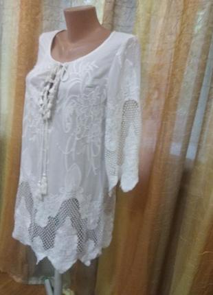 Шикарна стильна блуза з вишивкою, білосніжна сіточка2 фото