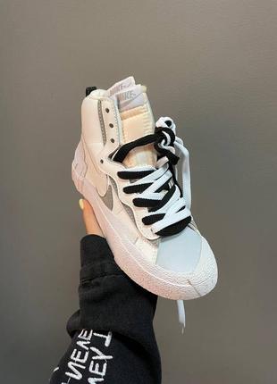 Nike blazer x sacai white / black новинка жіночі високі кросівки найк блейзер білі брендовые женские высокие кроссовки белые4 фото