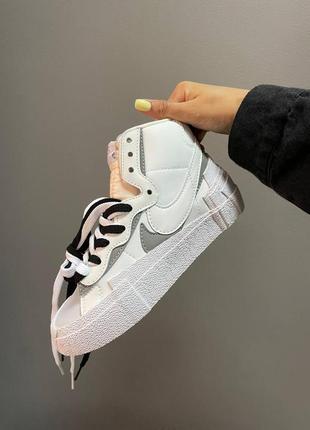 Nike blazer x sacai white / black новинка жіночі високі кросівки найк блейзер білі брендовые женские высокие кроссовки белые8 фото