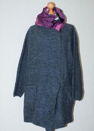 Модное шерстяное пальто на запах на молнии шерсть теплое без подкладки кофта1 фото