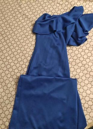 Синее платье в пол на одно плечо4 фото