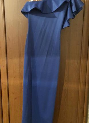 Синее платье в пол на одно плечо5 фото