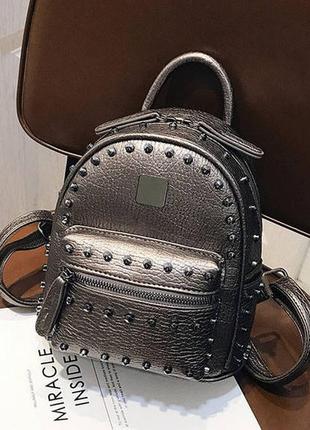Качественный женский мини рюкзак темно-серый1 фото
